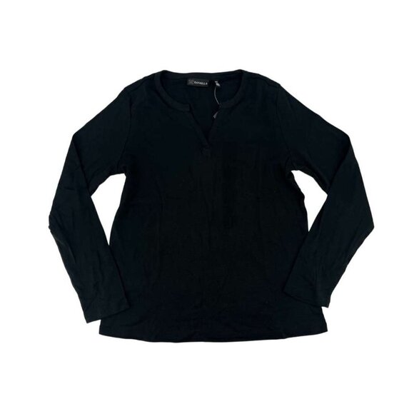 NEW Rafaella Split V-neck Long Sleeve Tee | Black - Picture 2 of 4